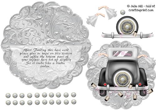 Mrs and Mrs wedding car scalloped rocker card sheet