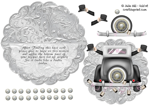 Mr and Mr wedding car scalloped rocker card sheet