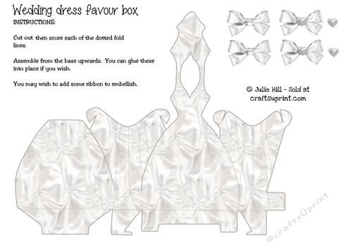 Silk wedding dress favour box in white