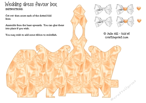 Silk wedding dress favour box in peach