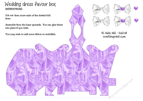 Silk wedding dress favour box in purple 
