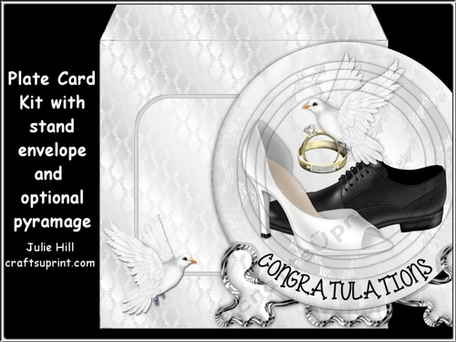 Mr and Mrs wedding plate, envelope and stand with optional pyramage