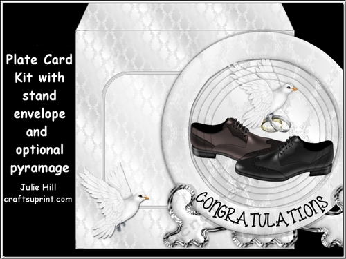 Mr and Mr wedding plate, envelope and stand with optional pyramage
