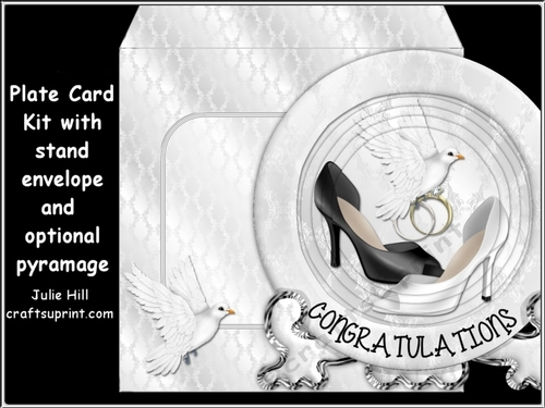 Mrs and Mrs wedding plate, envelope and stand with optional pyramage