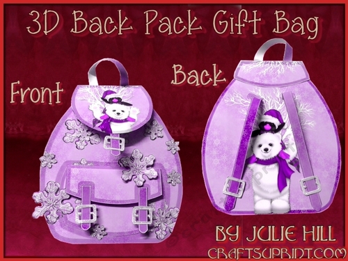 Polar bear and penguin lilac snow back pack gift bag
