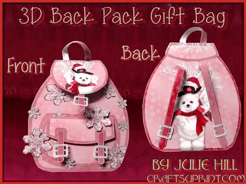 Polar bear and penguin pink snow back pack gift bag