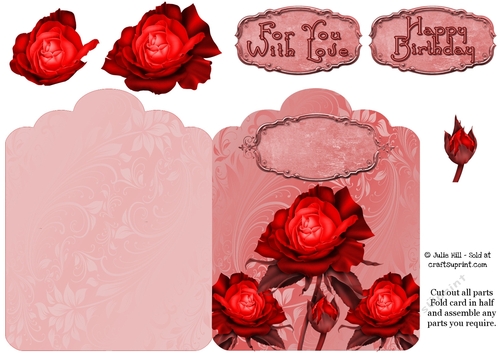 Red roses pink scallop top card