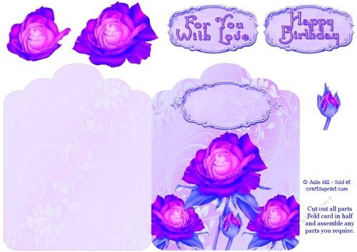 Purple roses scallop top card