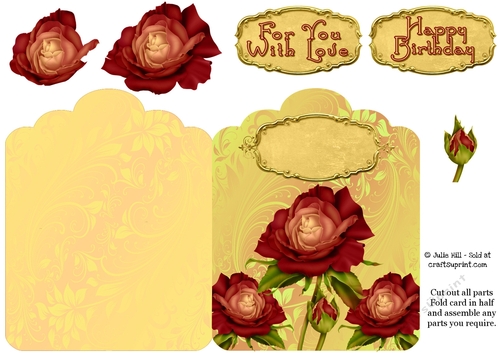 Red roses yellow scallop top card