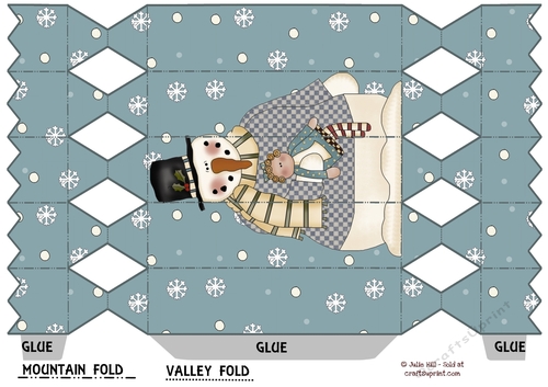 Primitive snowman and doll blue Christmas cracker