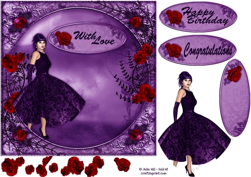 Purple dress gothic red rose with decoupage