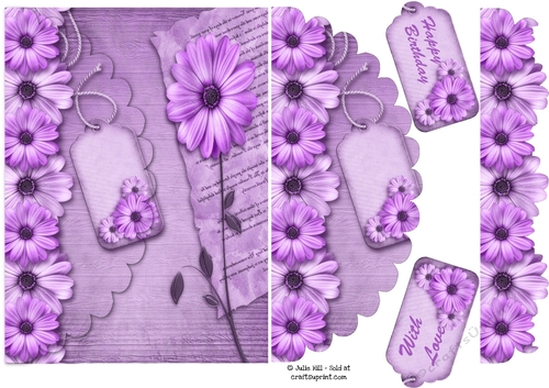 Floral elegance purple mock envelope card