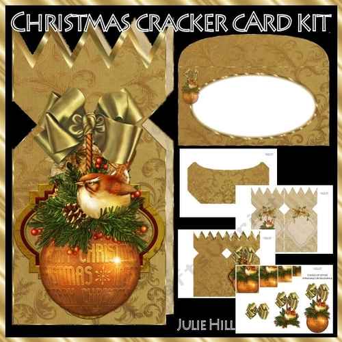 Christmas cracker golden bird and ornament card kit