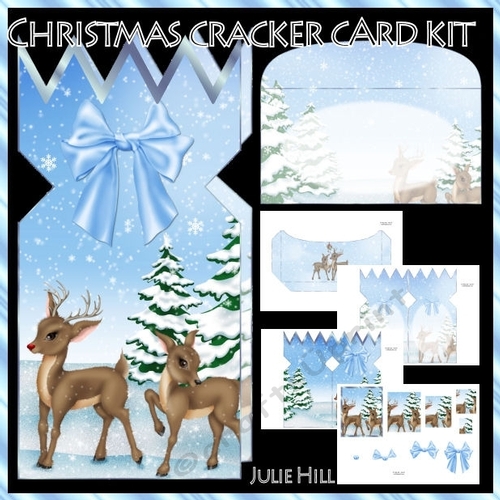 Christmas cracker reindeer scene card kit