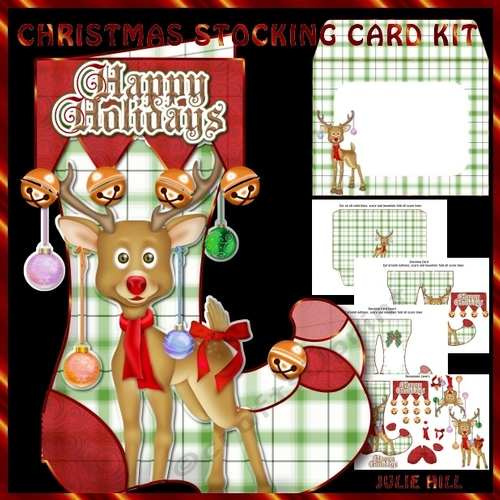 Christmas decorated reindeer stocking card kit