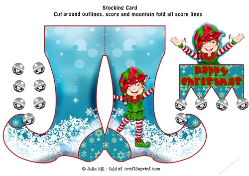 Happy elf Christmas stocking card sheet