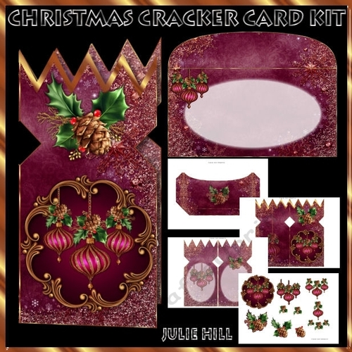 Christmas cracker burgundy decorations and holly card kit