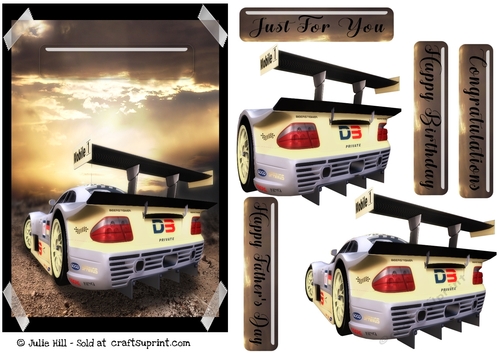 Racing car male decoupage card