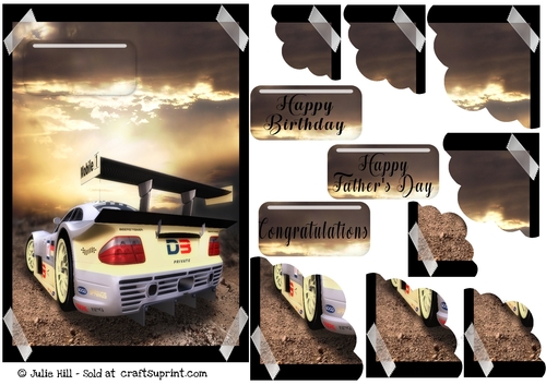 Racing car male duo corner stacker card