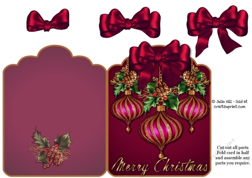 Burgundy and gold Merry Christmas ornament scalloped top card