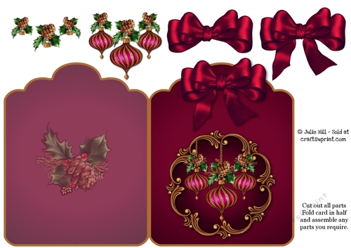 Burgundy and gold Christmas ornament scalloped top card