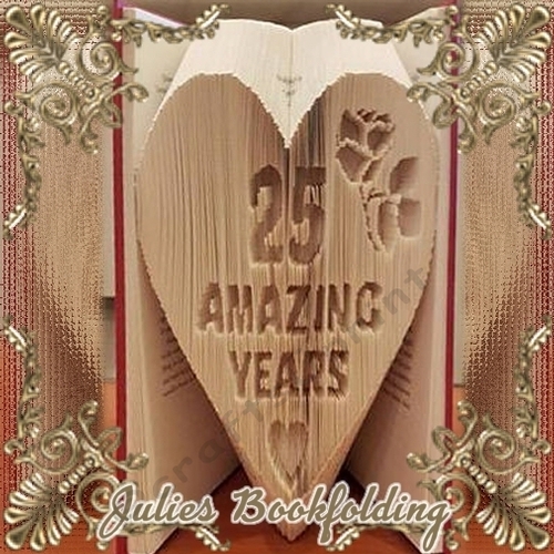 25 amazing years heart with rose book folding pattern