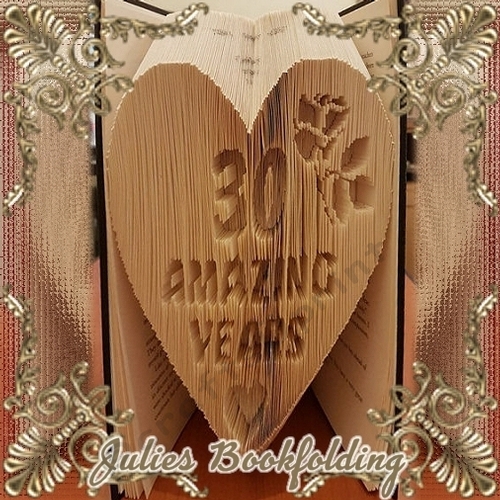 30 amazing years heart with rose book folding pattern