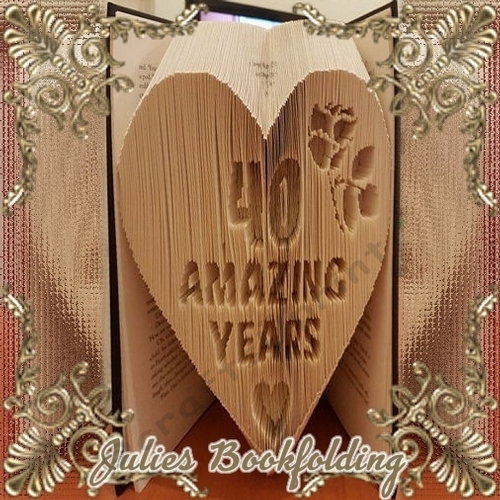40 amazing years heart with rose book folding pattern