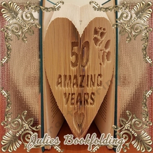 50 amazing years heart with rose book folding pattern