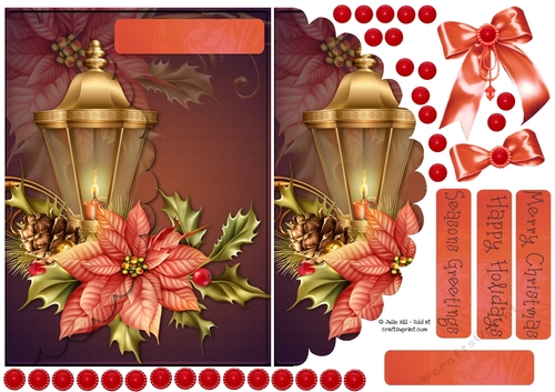 Lantern and poinsettia Christmas  mock envelope card sheet