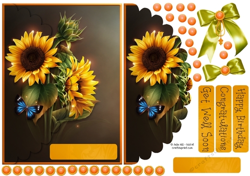 Sunflowers get well soon mock envelope card sheet