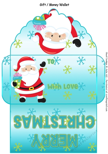 Santa and snowflakes Teal and blue money wallet