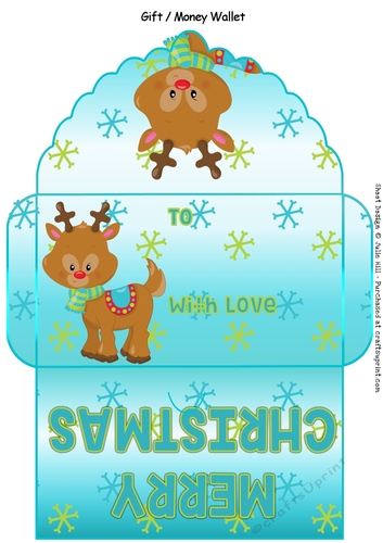 Reindeer and snowflakes Teal and blue money wallet