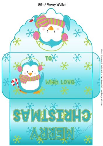 Penguin and snowflakes Teal and blue money wallet