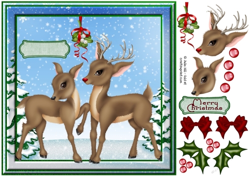 Christmas reindeer mistletoe card front 8x8