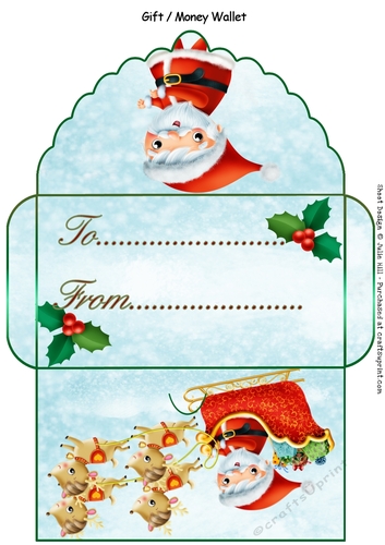 Santa and reindeer Christmas money wallet