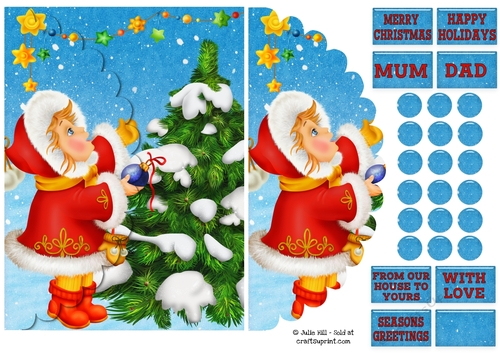 Decorating the Christmas tree envelope card
