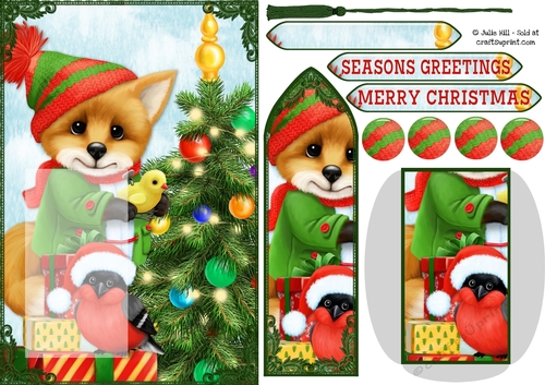 Animal Christmas tree and presents bookmark card