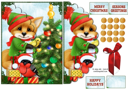 Animal Christmas tree and presents envelope card