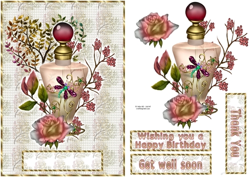 Perfume bottle and roses quick card
