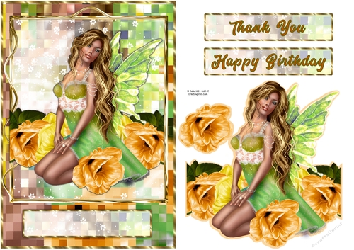 Fairy garden mosaic gold frame quick card