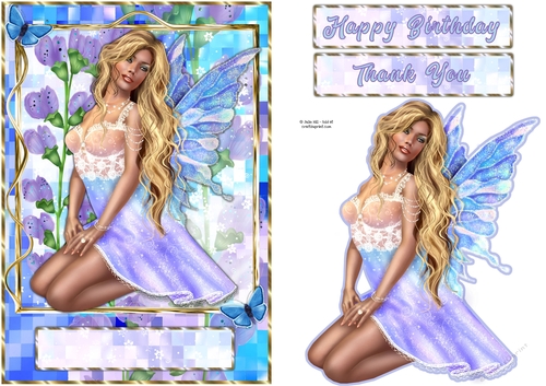 Fairy garden mosaic lavender blue gold frame quick card