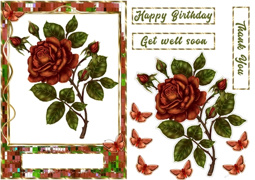 Red rose mosaic gold frame quick card