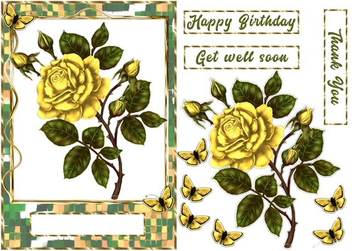 Yellow rose mosaic gold frame quick card
