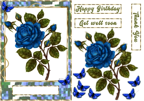 Blue rose mosaic gold frame quick card