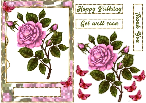 Pink rose mosaic gold frame quick card