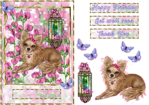 Chihuahua mosaic gold frame quick card
