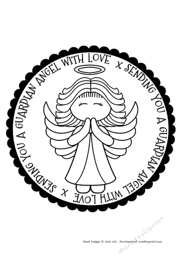 Praying Guardian angel circle scallop digi stamp