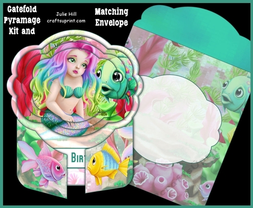 Gate fold Pyramage Card kit green mermaid