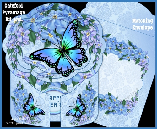 Gate fold Pyramage Card kit forget me not butterfly